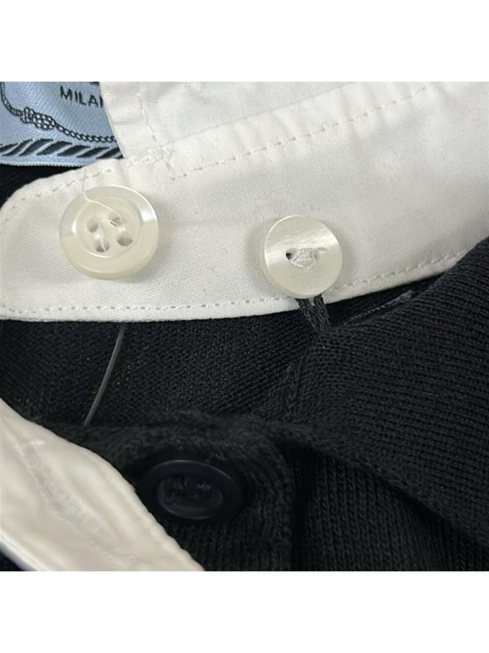 Prada Long Sleeve Polo Shirt 46 S Black White Detachable Collar - Picture 6 of 8